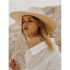 NWT Van Palma Livy Straw Wide-Brim Rancher Hat Natural M